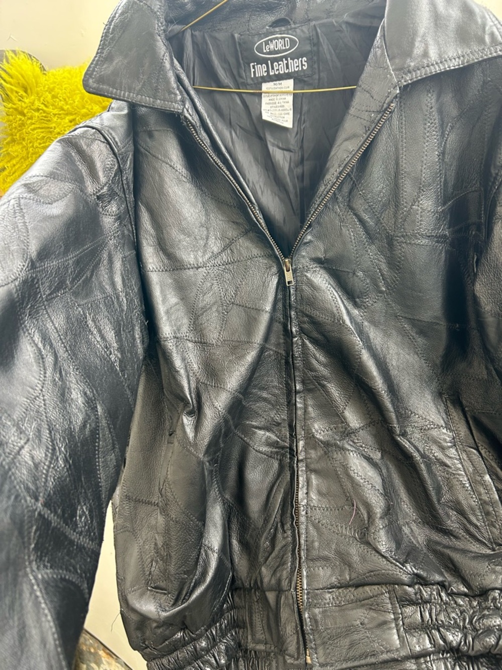 Women's Black Patchwork Zip-Front Leather Jacket
